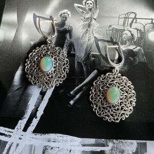 Silver and Opal style Filigree Earrings